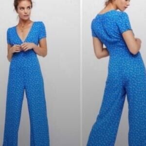NWT Free People Mia Jumpsuit Blue Floral Size 0